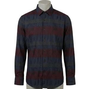 Visconti Button Up Shirt XL Blue Red Ombre Paisley Floral Overlay Cotton Modal